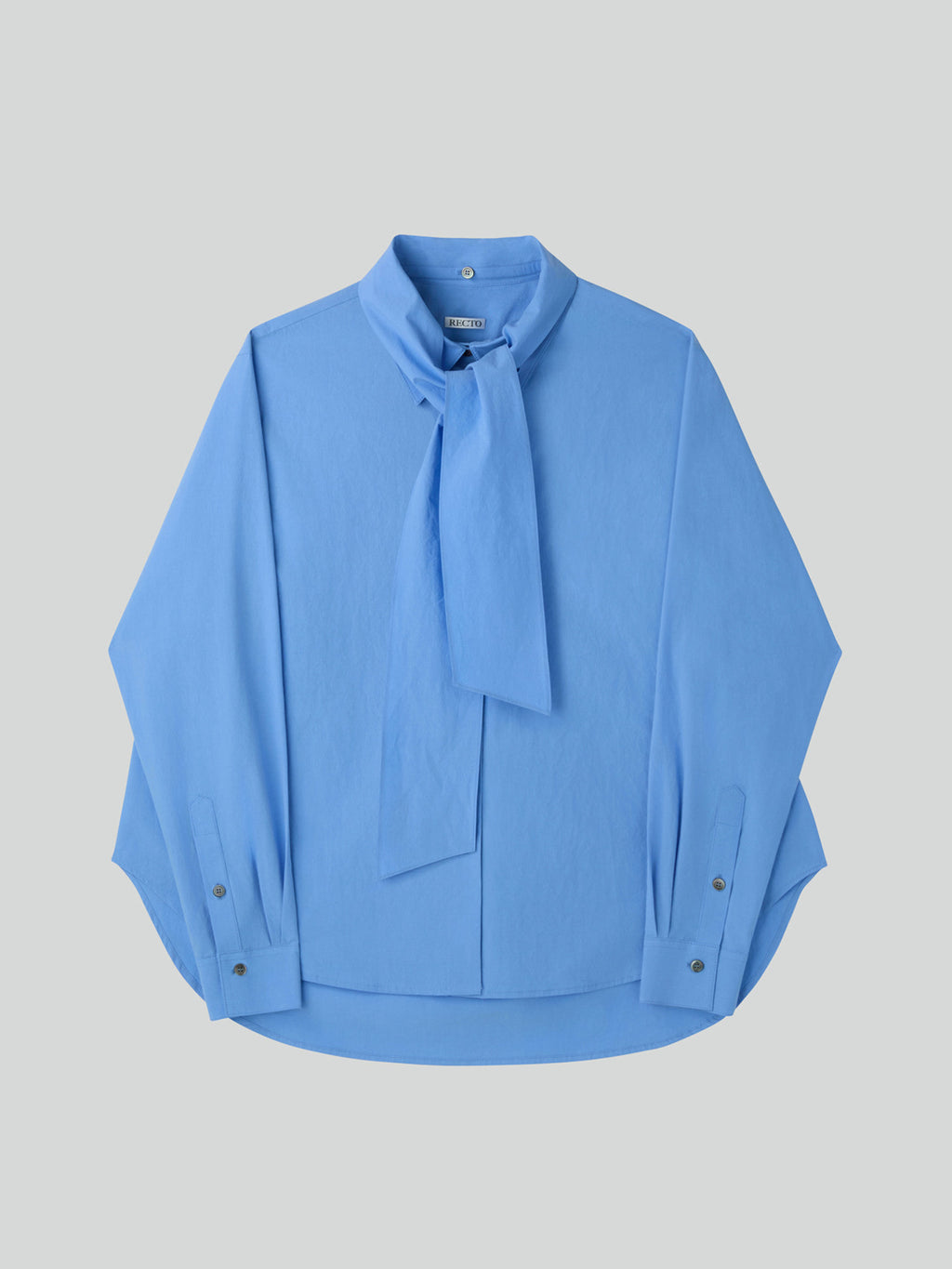 Detachable Scarf Cotton Shirt (Baby Blue)
