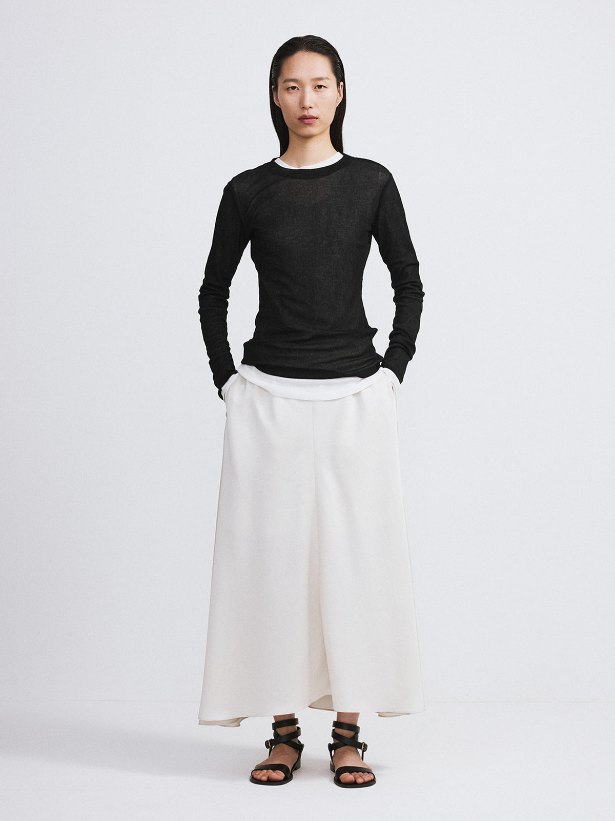 Sheer Jersey Long Sleeve Top (Black)