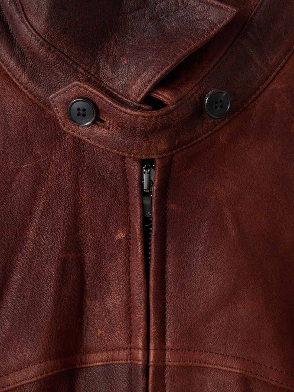Vintage Effect Leather Jumper (Red Brown)