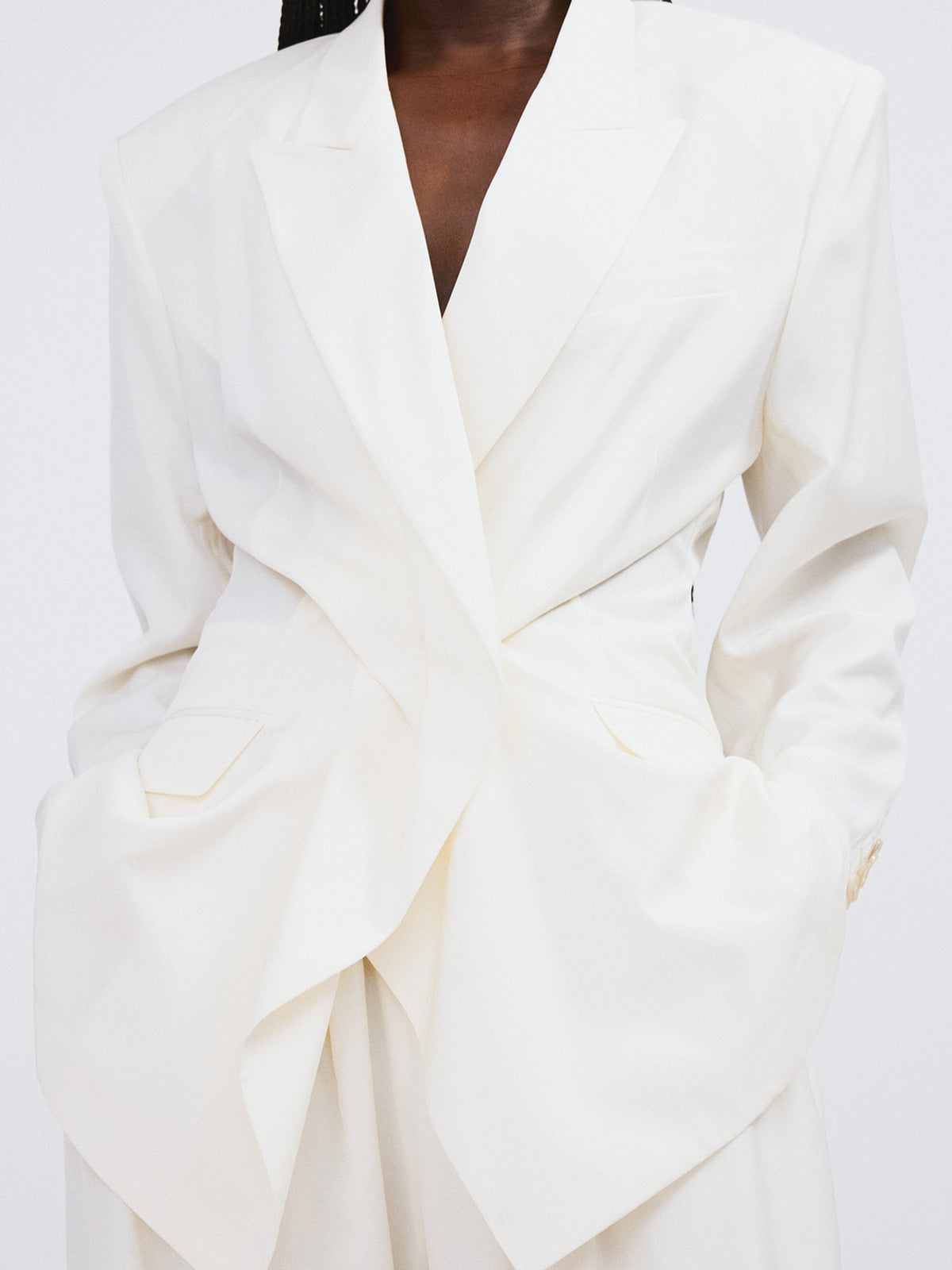Drape Detail Suit Jacket (Ivory)