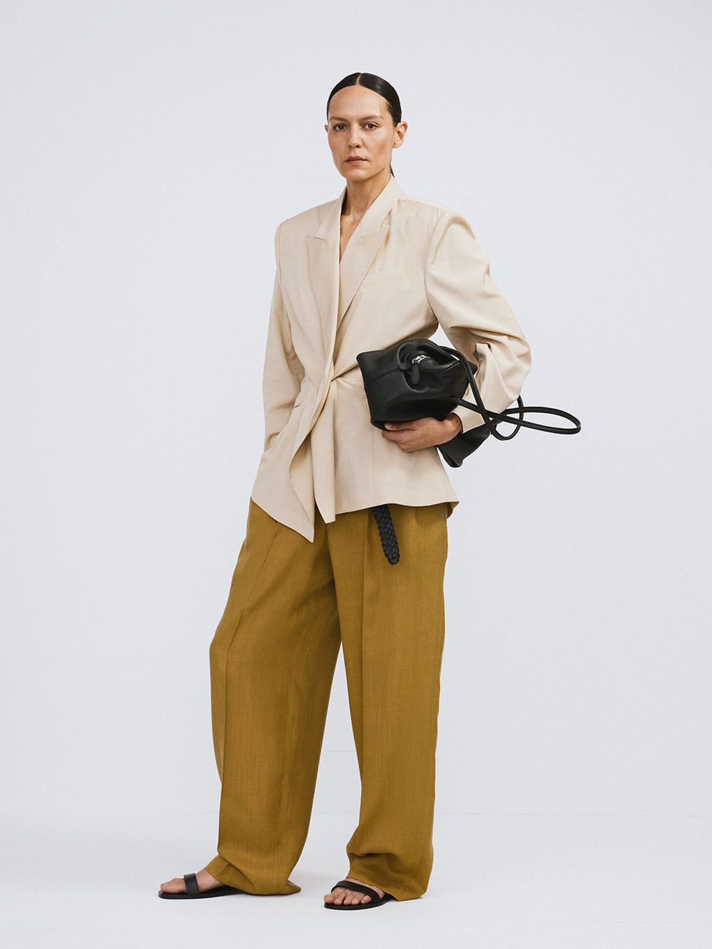 Drape Detail Suit Jacket (Light Beige)