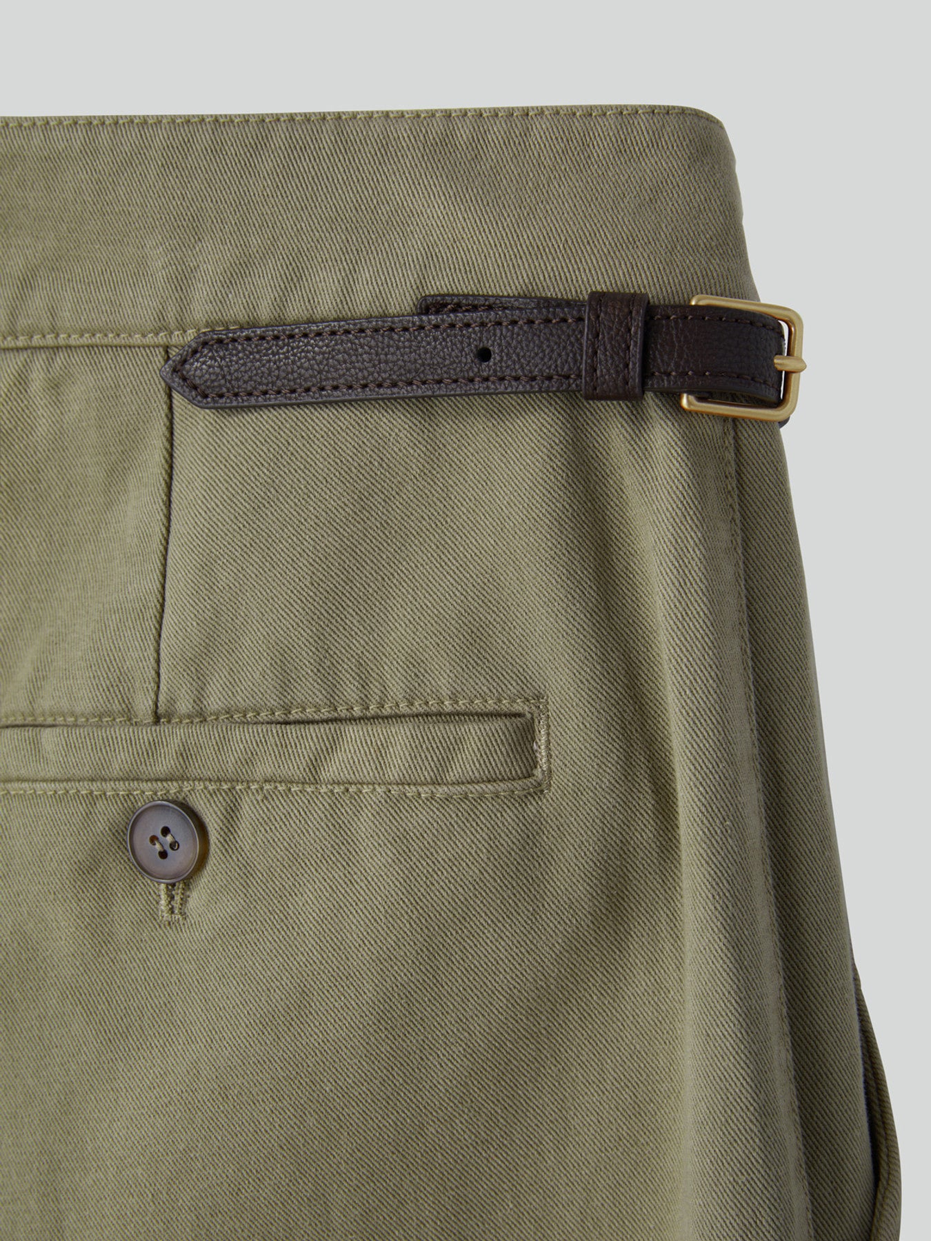 Waist Belt Detail Cotton Pants (Light Khaki)
