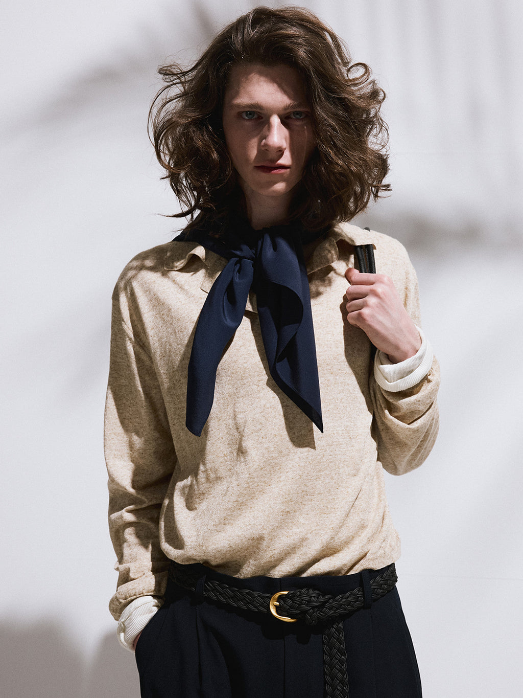 Linen Blend Polo Top (Oatmeal)