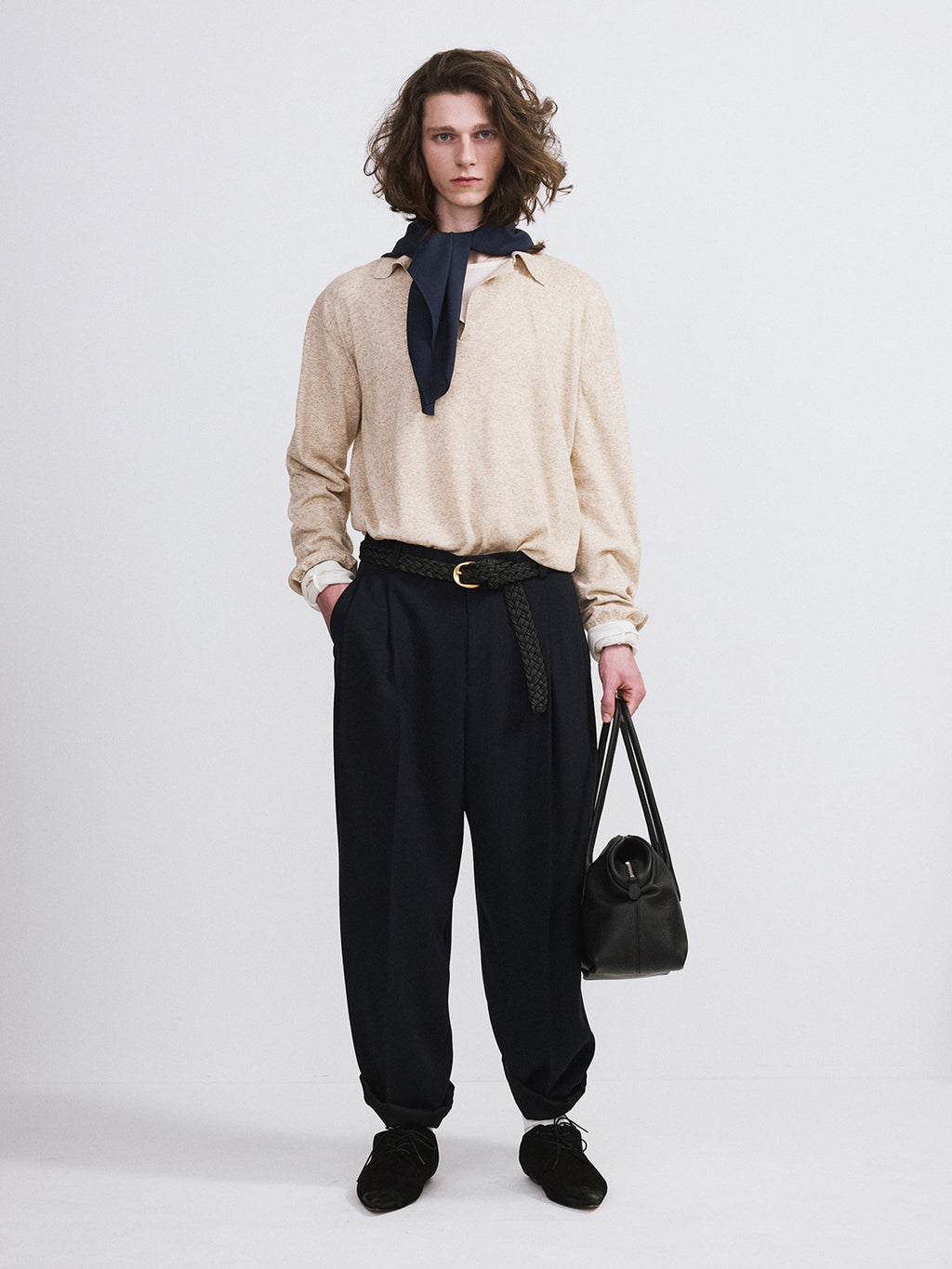 Linen Blend Polo Top (Oatmeal)