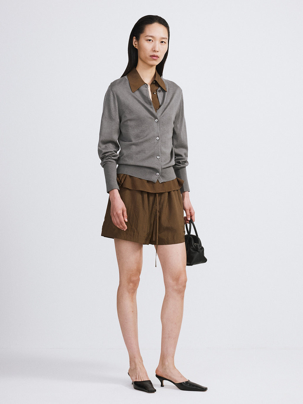 Wrinkled Fluid Banding Shorts (Khaki Brown)