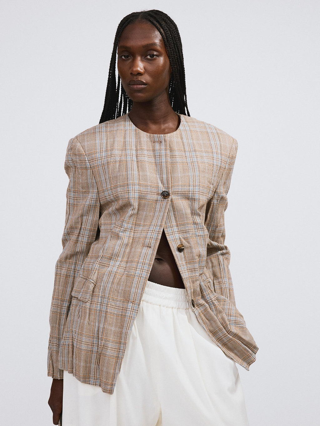 Crinkle Vintage Check Jacket (Camel)