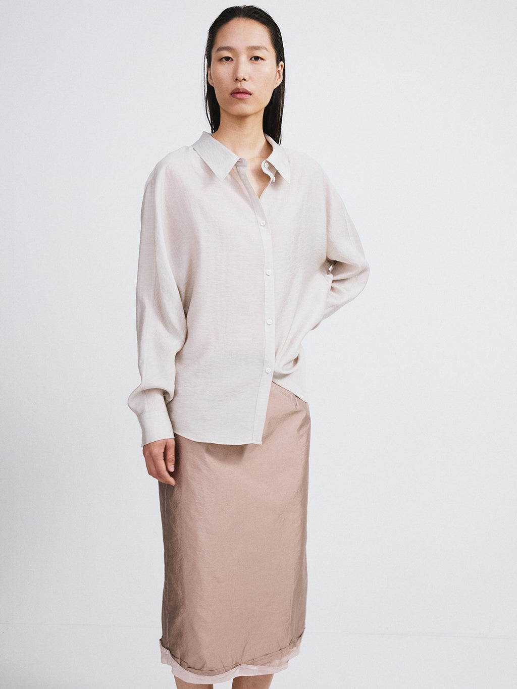 Silk Blend Volume Shirt (Light Taupe)