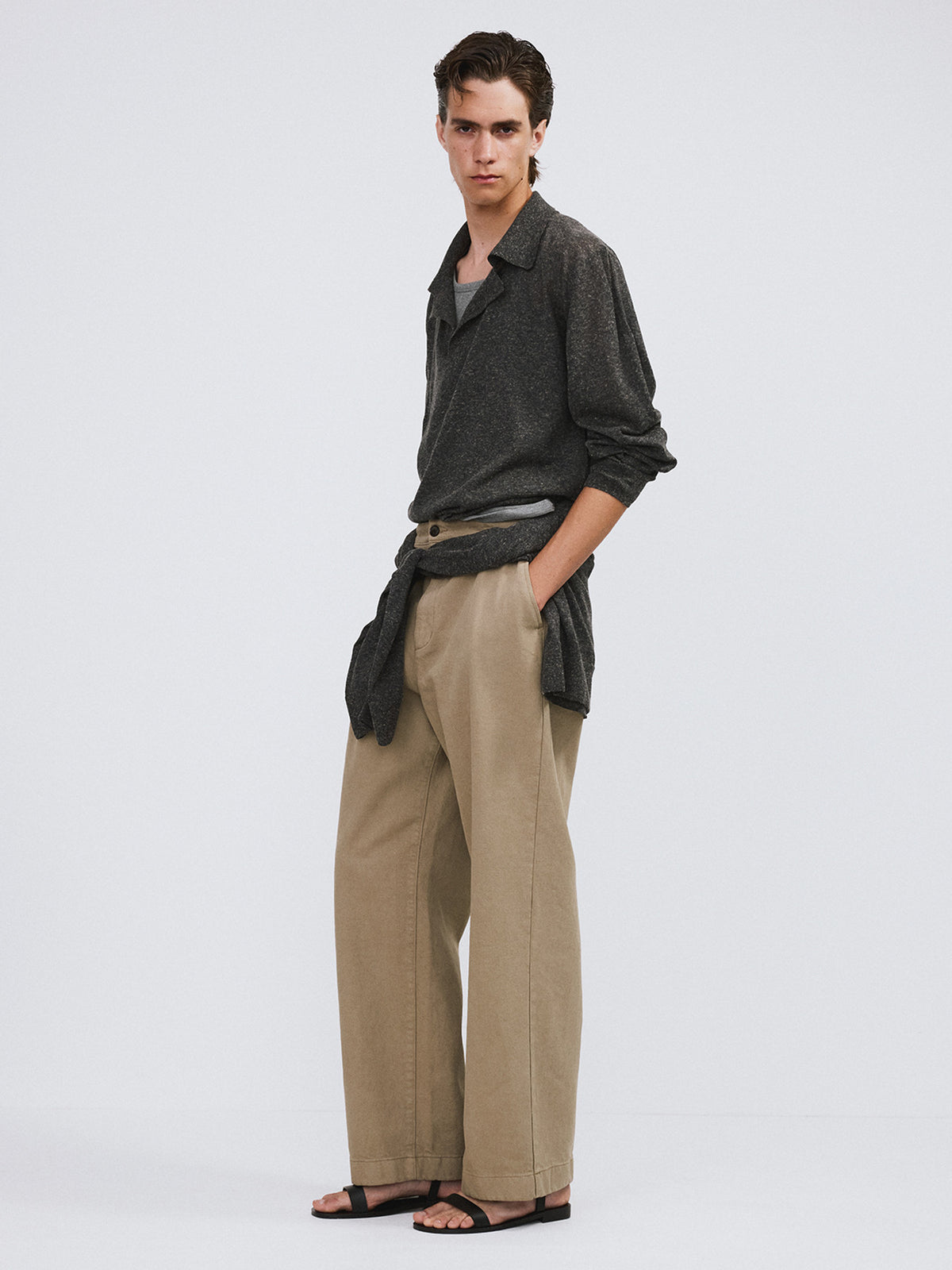 Linen Blend Polo Top (Charcoal Grey)