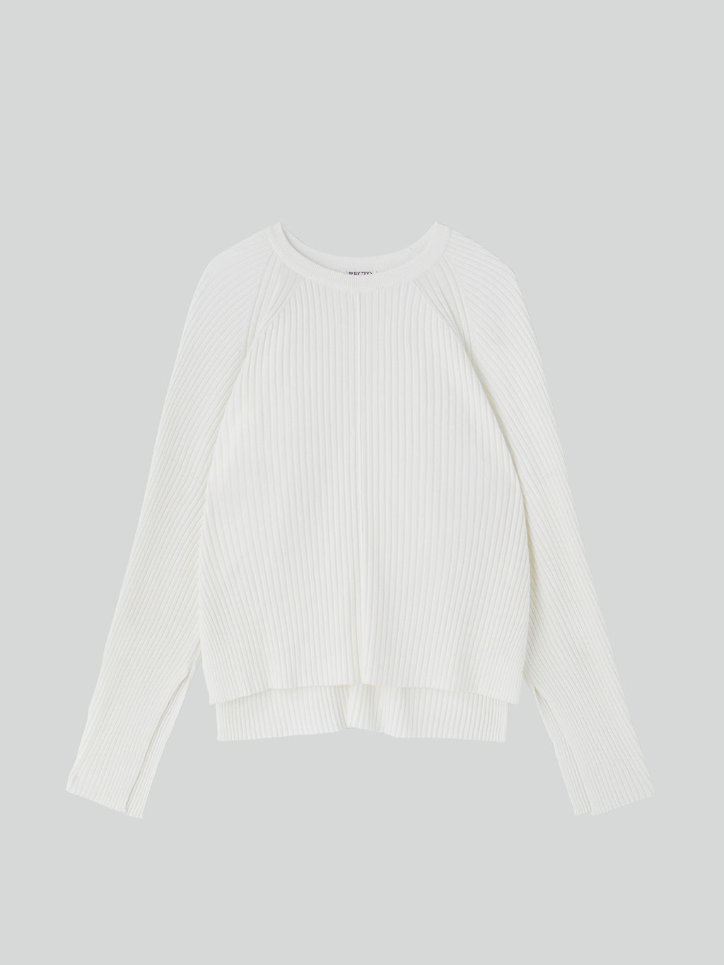 Slit-Cuffs Ribbed Knit Top (Ivory)