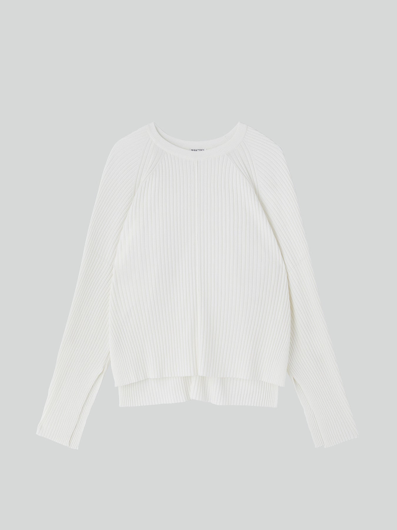 Slit-Cuffs Ribbed Knit Top (Ivory)