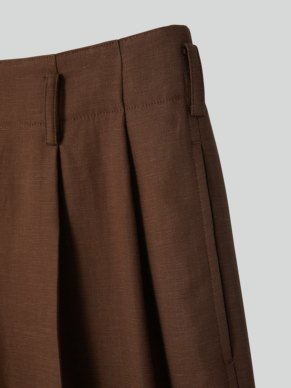 Linen Blend Pleated Pants (Chocolate Brown)