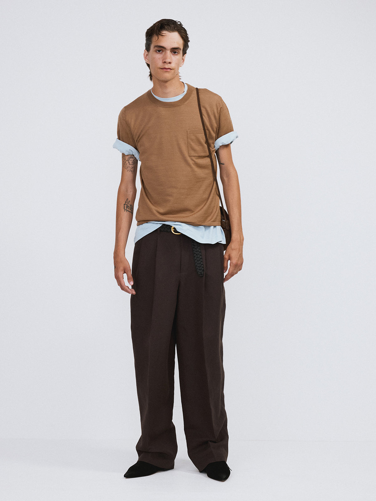 Linen Blend Pleated Pants (Dark Chocolate)