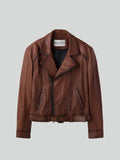 Vintage Effect Biker Jacket (Cognac)