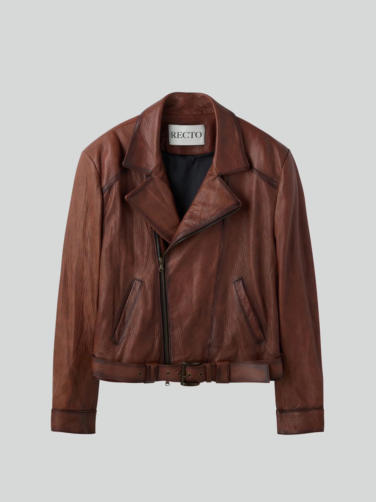 Vintage Effect Biker Jacket (Cognac)