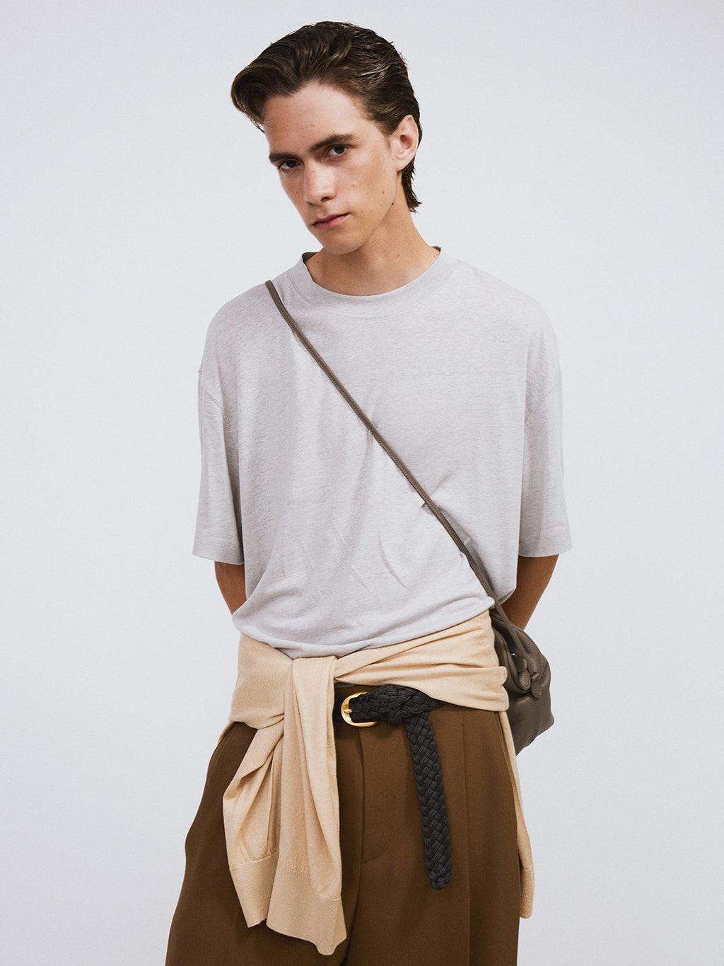 Linen Blend Loose Fit T-Shirt (Light Grey)