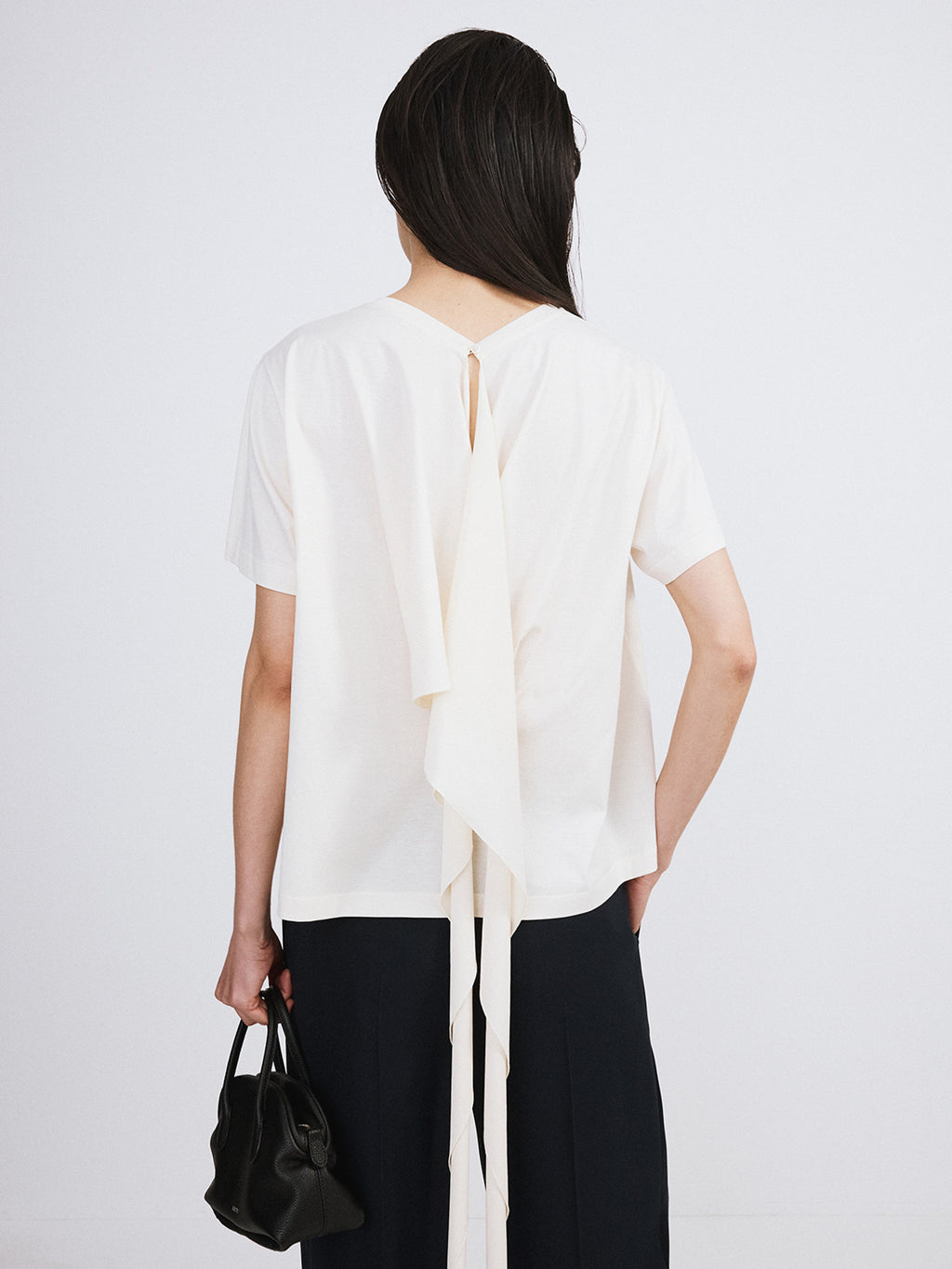 Open Back Silk Blend Scarf Top (Cream)