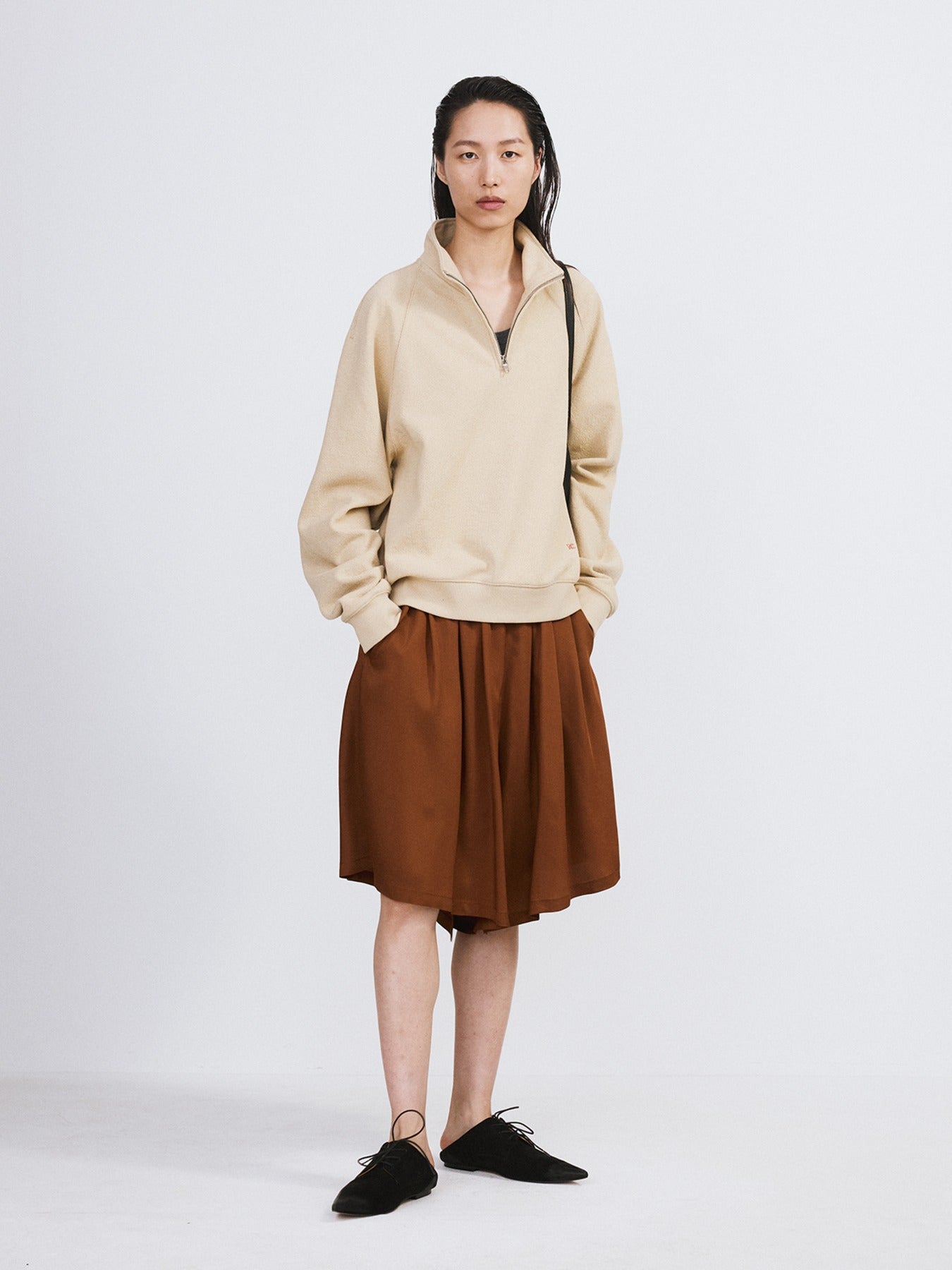 Banding Wide Culotte Pants (Red Brown)