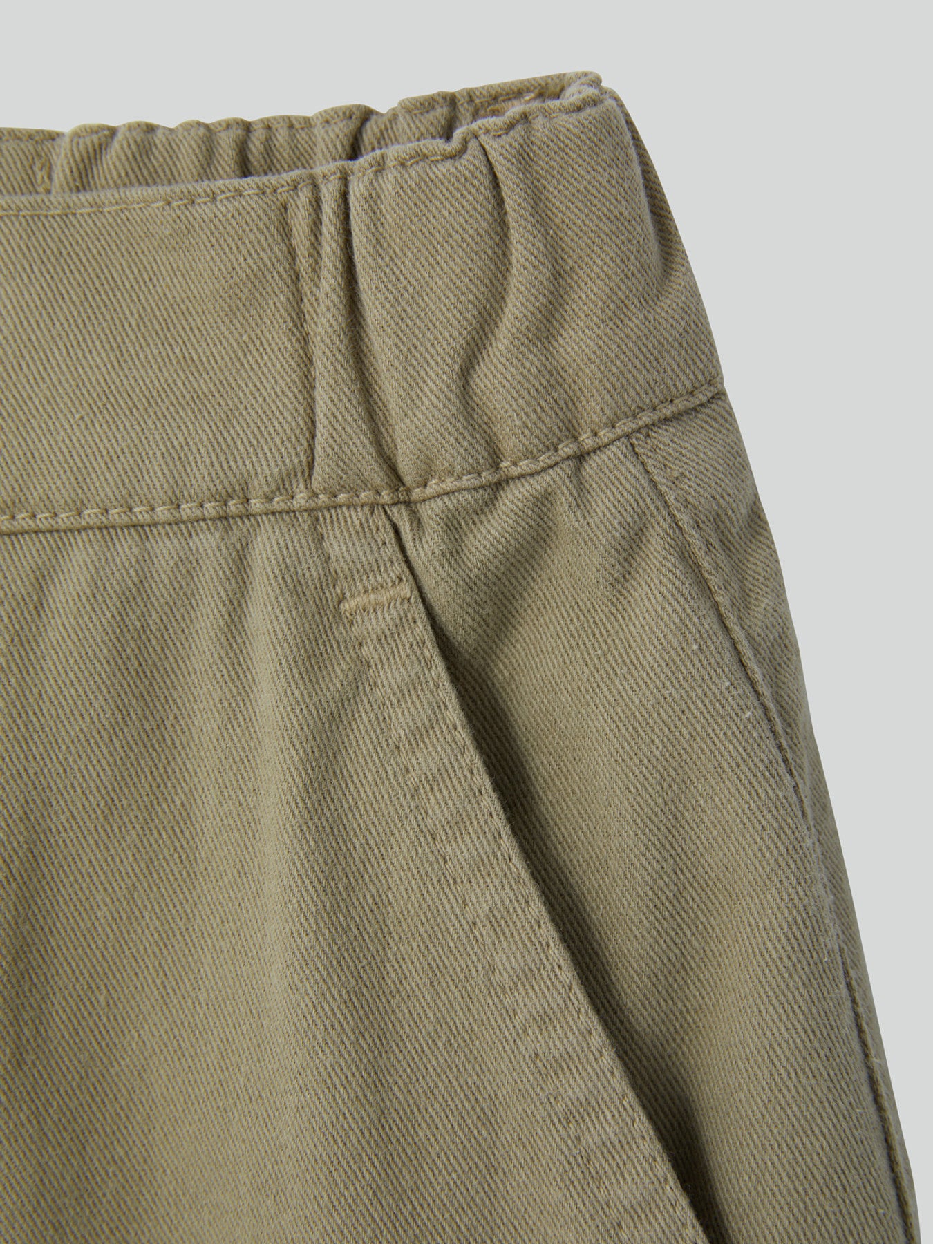 Banding Detail Wide Cotton Pants (Light Khaki)