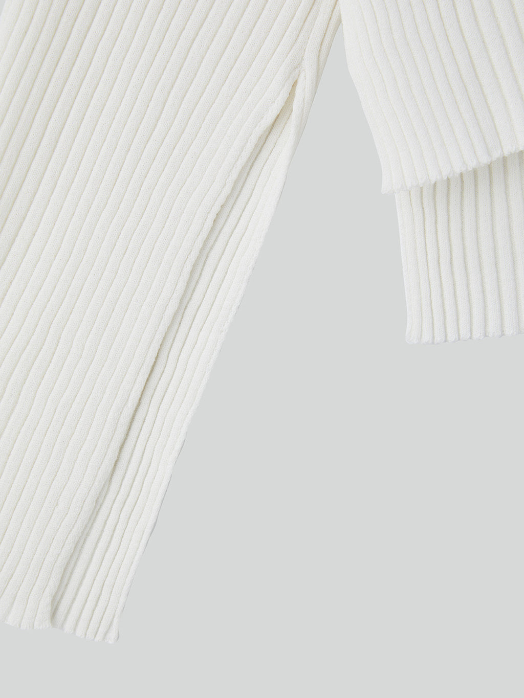Slit-Cuffs Ribbed Knit Top (Ivory)
