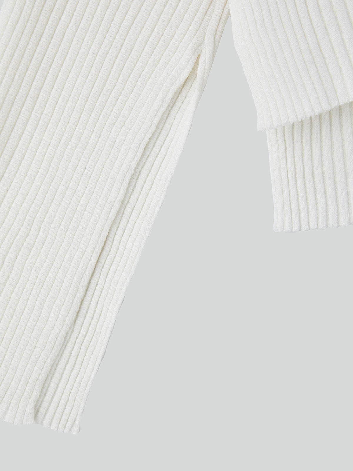 Slit-Cuffs Ribbed Knit Top (Ivory)