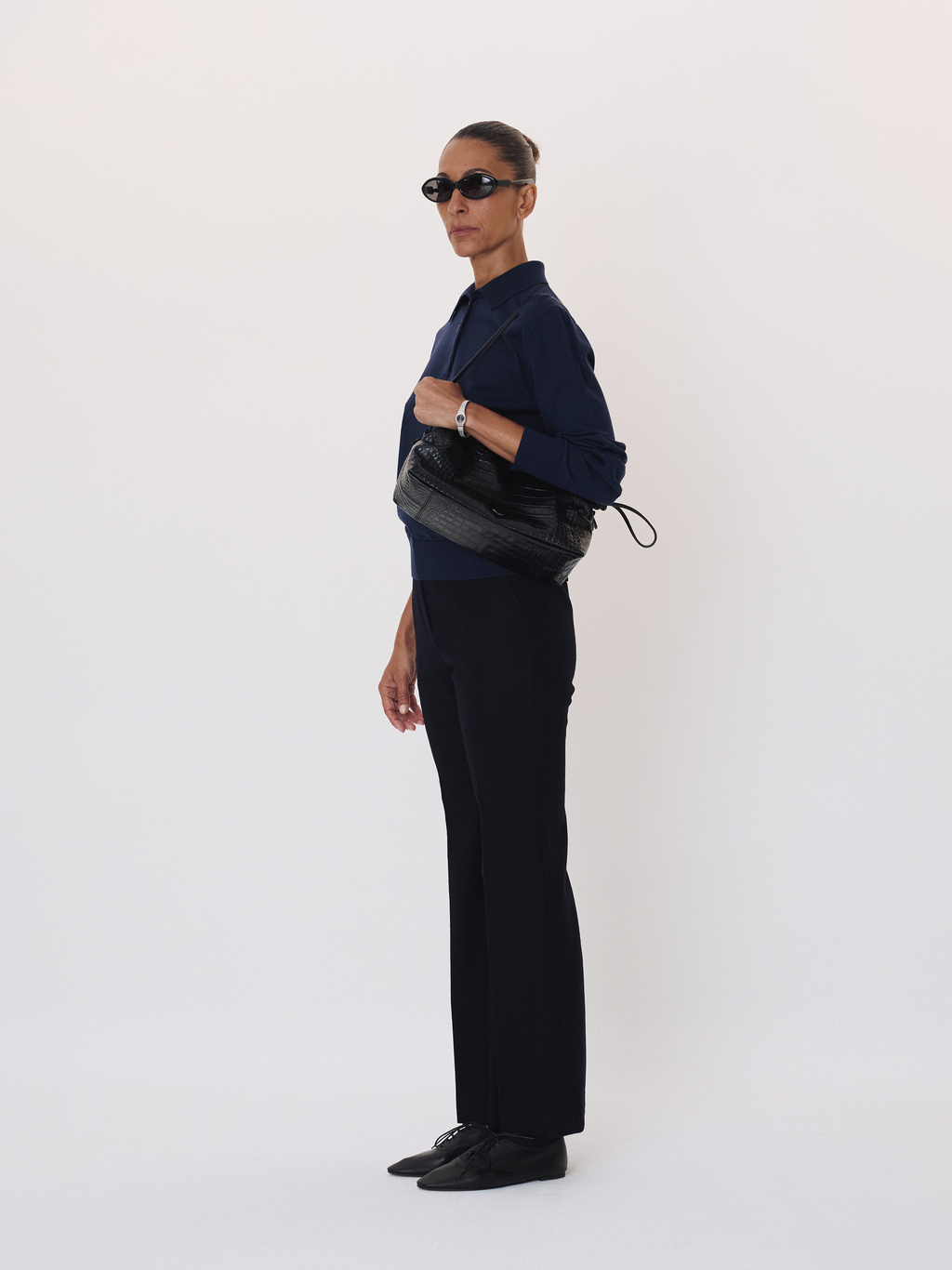 Classic Wool Polo Knit Top (Ink Navy)