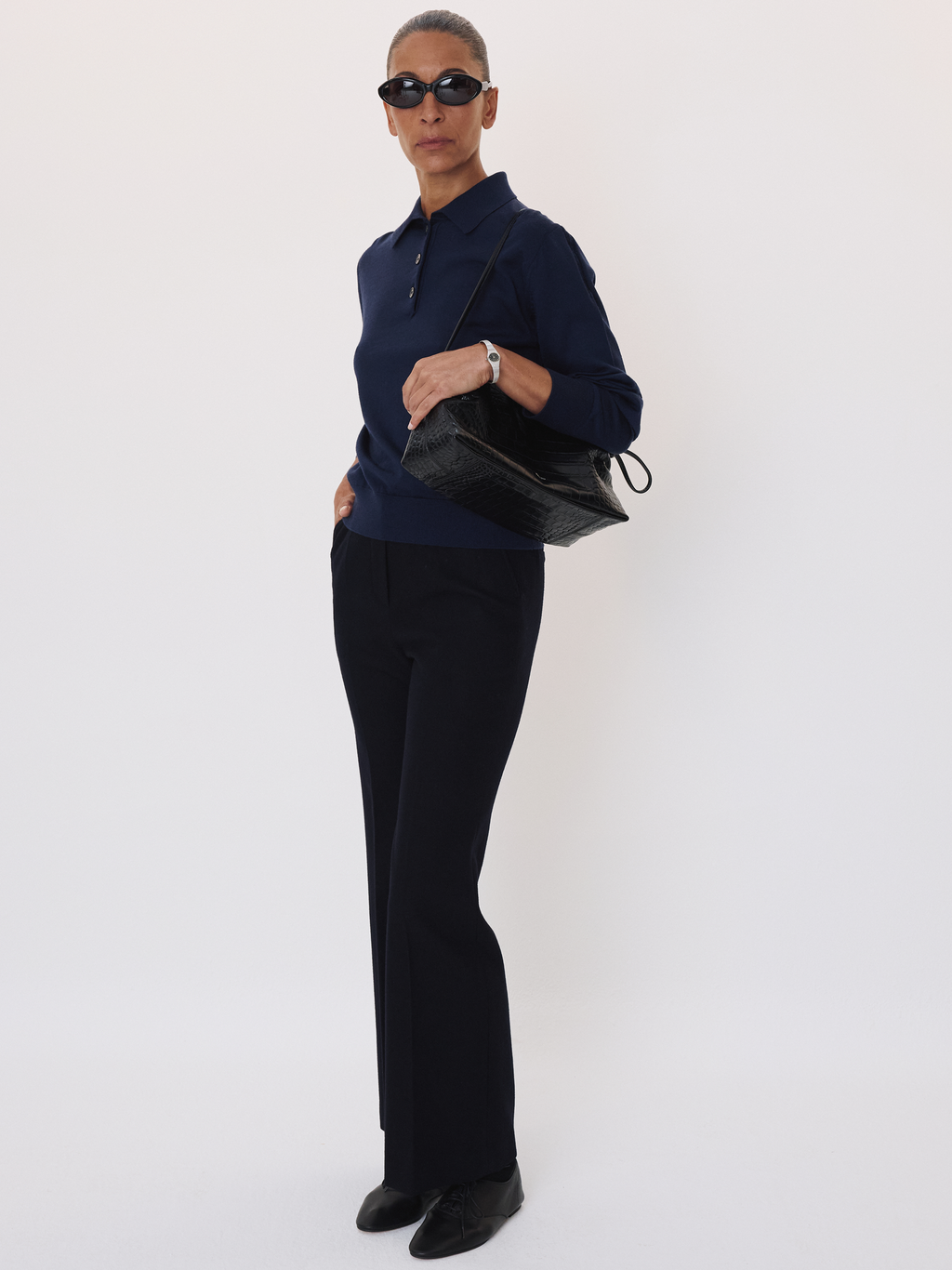 Classic Wool Polo Knit Top (Ink Navy)