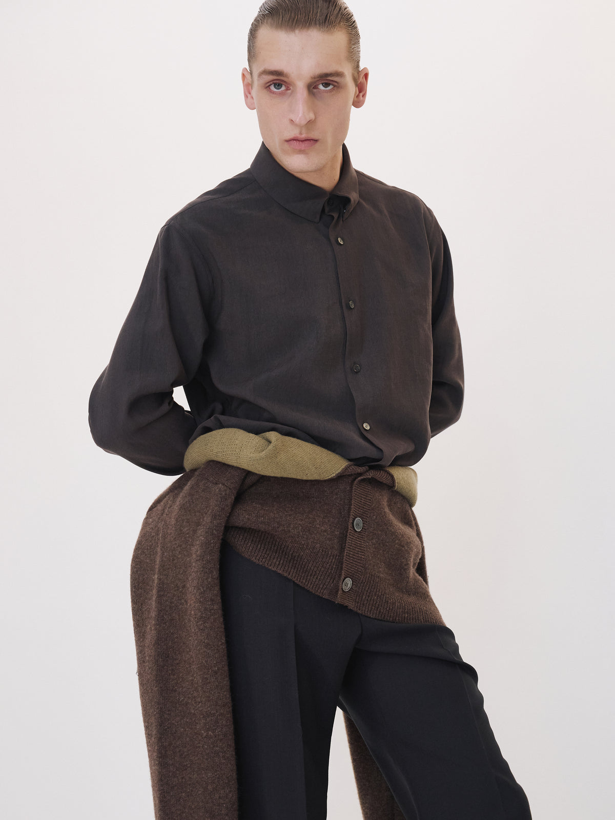 Collar Detail Shirt (Stone Grey)