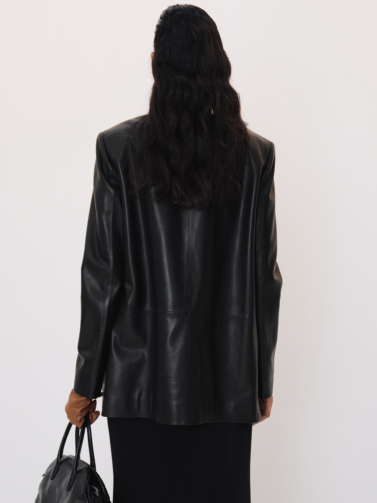Collarless Leather Jacket (Black)