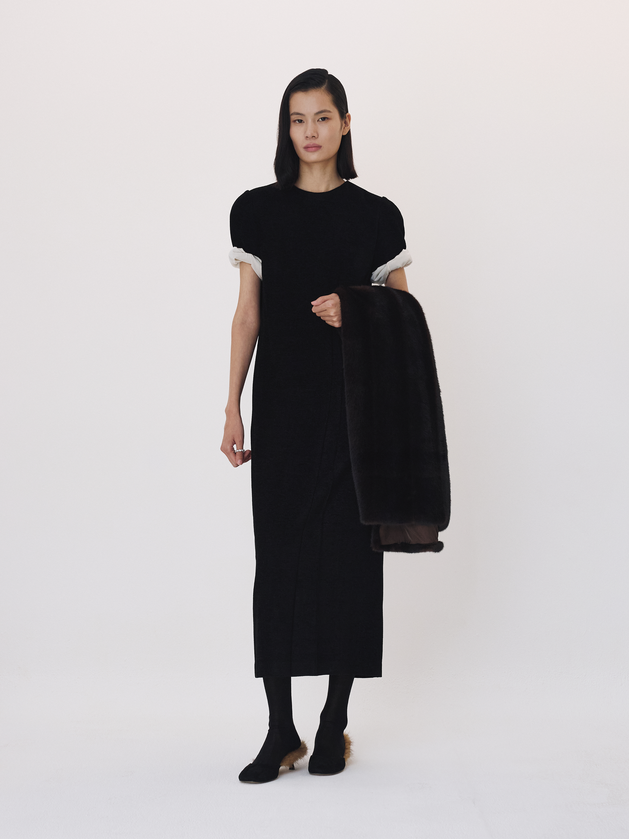 Contrast Turn-Up Sleeve Dress (Black)