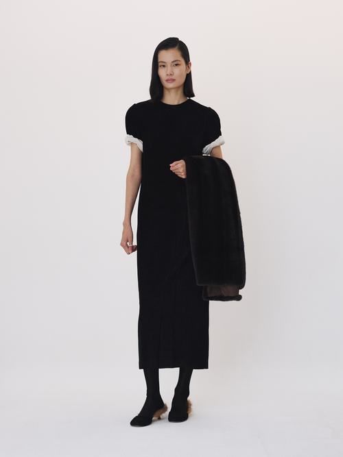 Contrast Turn-Up Sleeve Dress (Black)