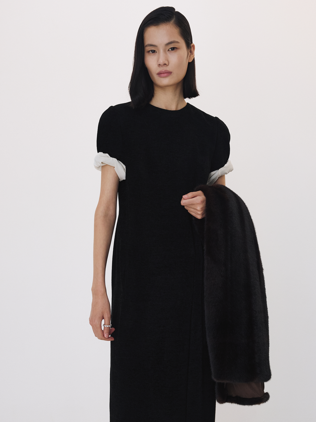 Contrast Turn-Up Sleeve Dress (Black)