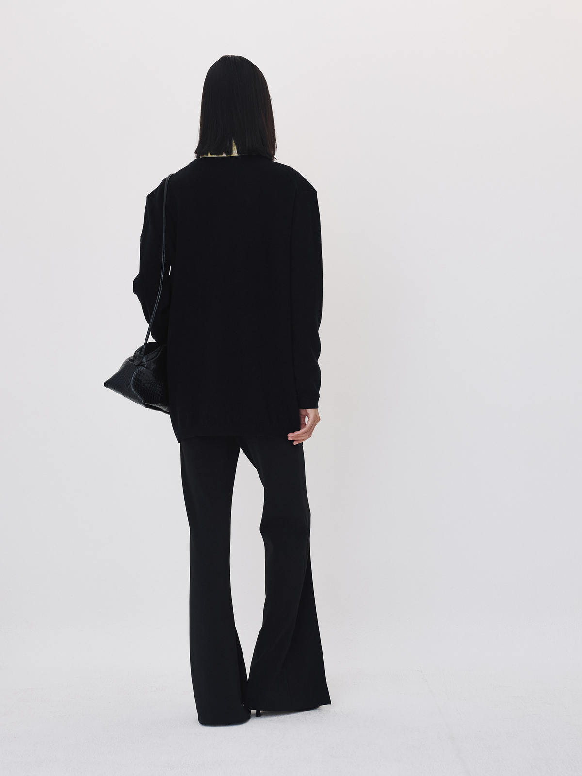 Deep V-Neck Knit Top (Black)