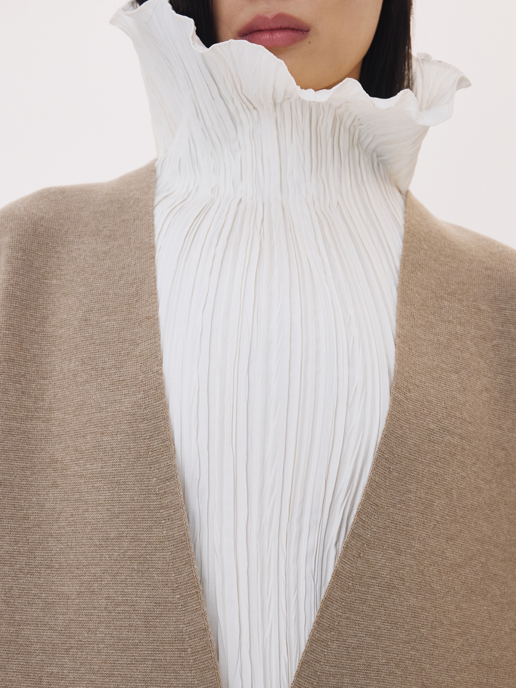 Deep V-Neck Knit Top (Sepia Beige)