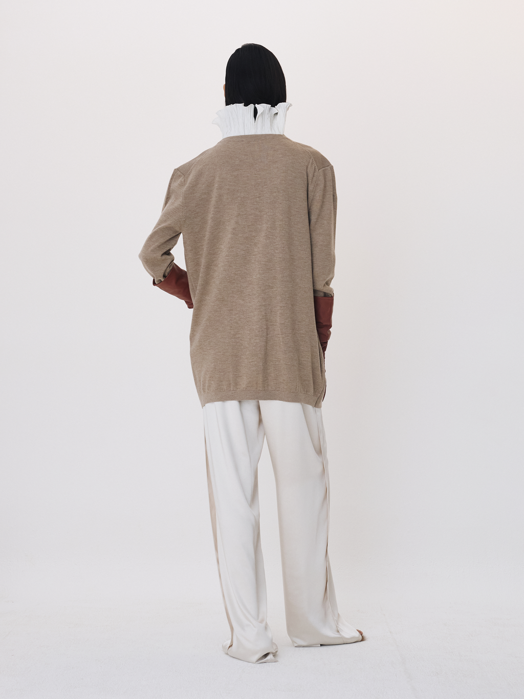 Deep V-Neck Knit Top (Sepia Beige)