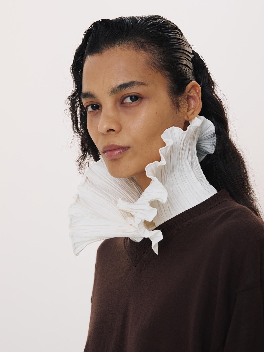 Detachable Collar Knit Top (Brown)
