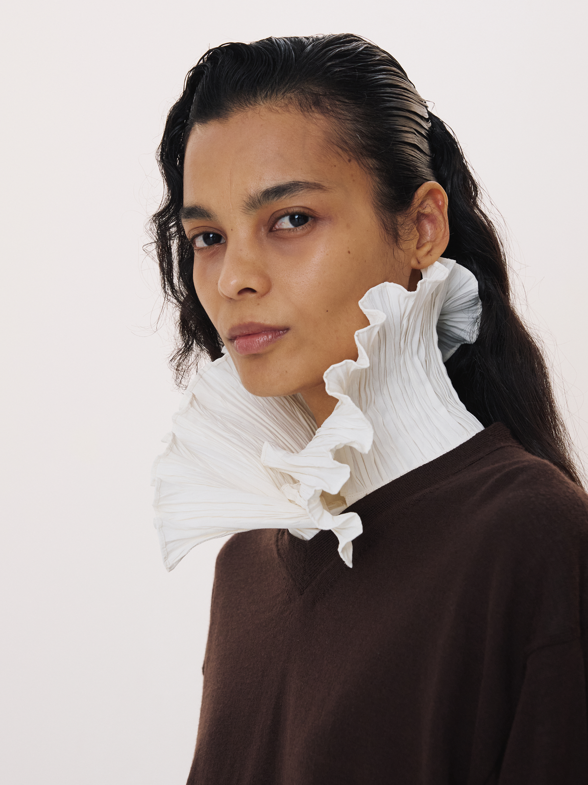 Detachable Collar Knit Top (Brown)