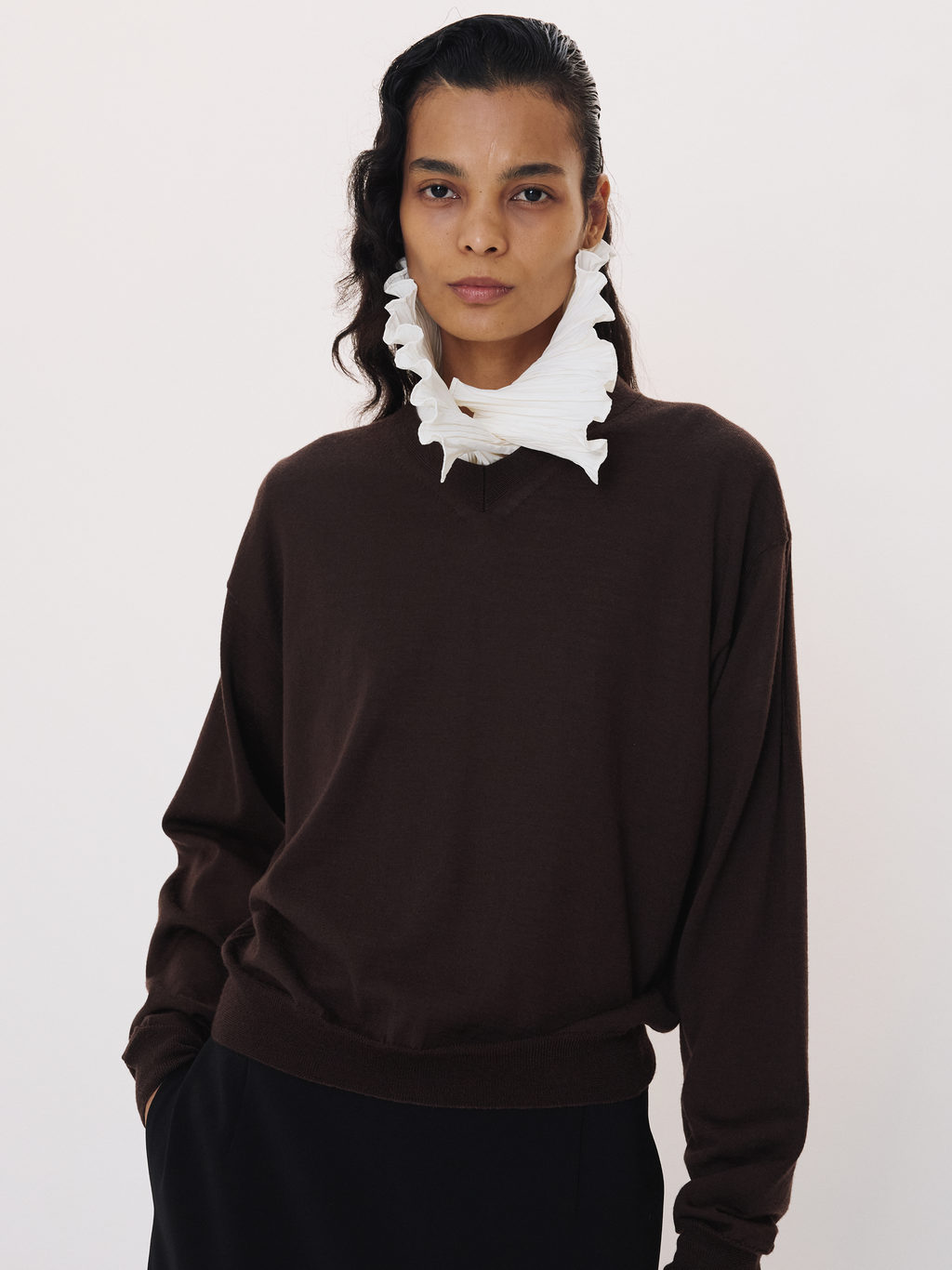 Detachable Collar Knit Top (Brown)