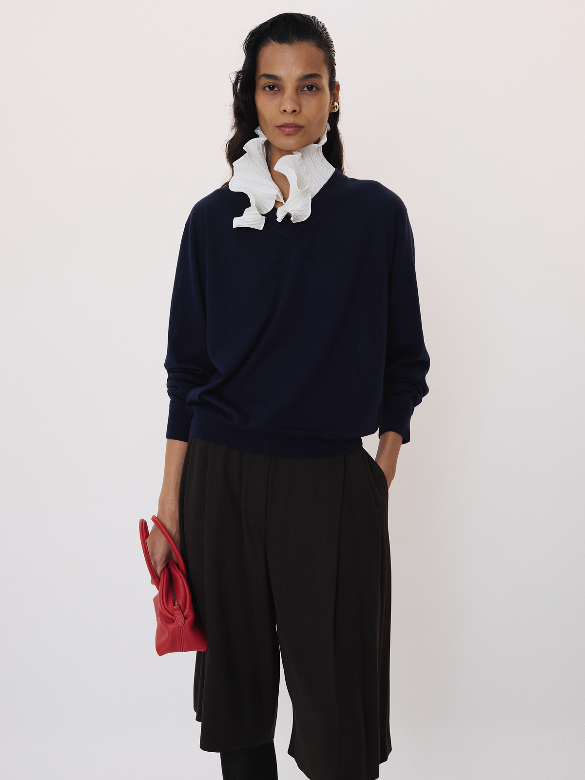 Detachable Collar Knit Top (Ink Navy)