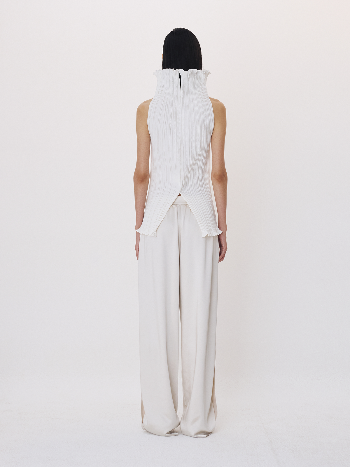 Fluid Satin Wide Pants (Pale Beige)