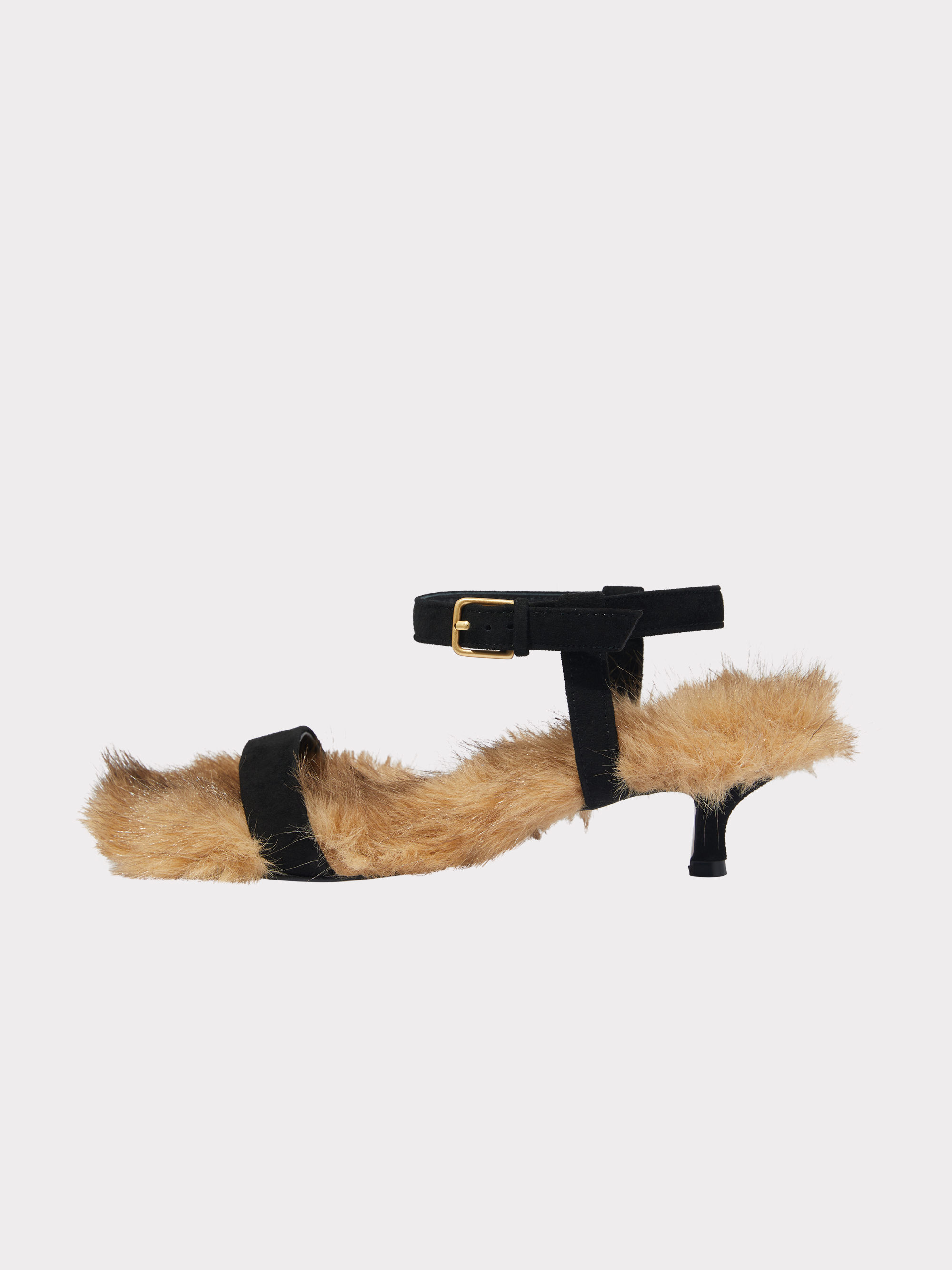 Faux Fur Strap Sandals (Black)