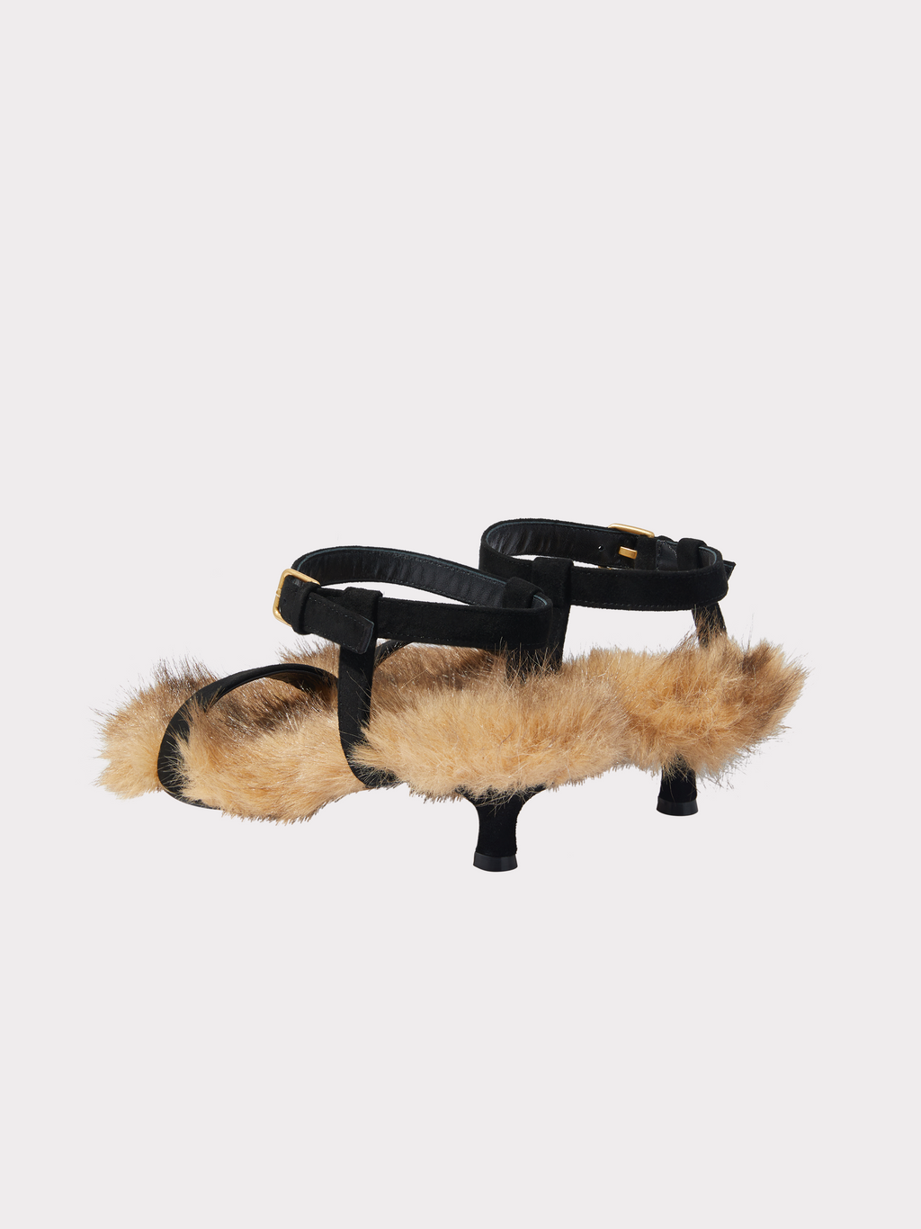 Faux Fur Strap Sandals (Black)