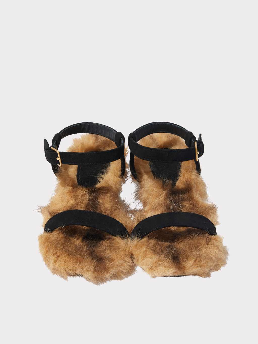 Faux Fur Strap Sandals (Black)