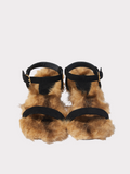 Faux Fur Strap Sandals (Black)