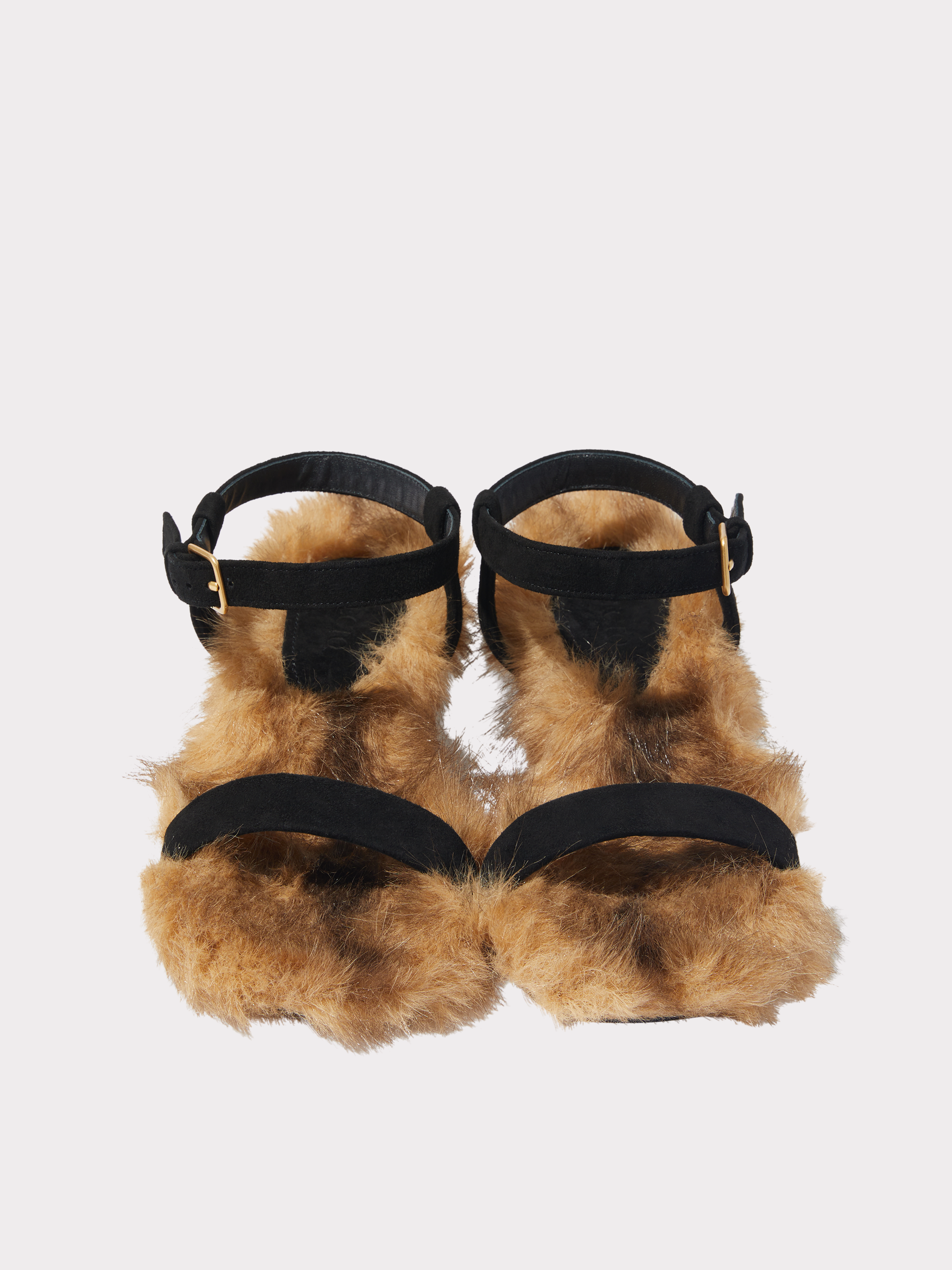 Faux Fur Strap Sandals (Black)