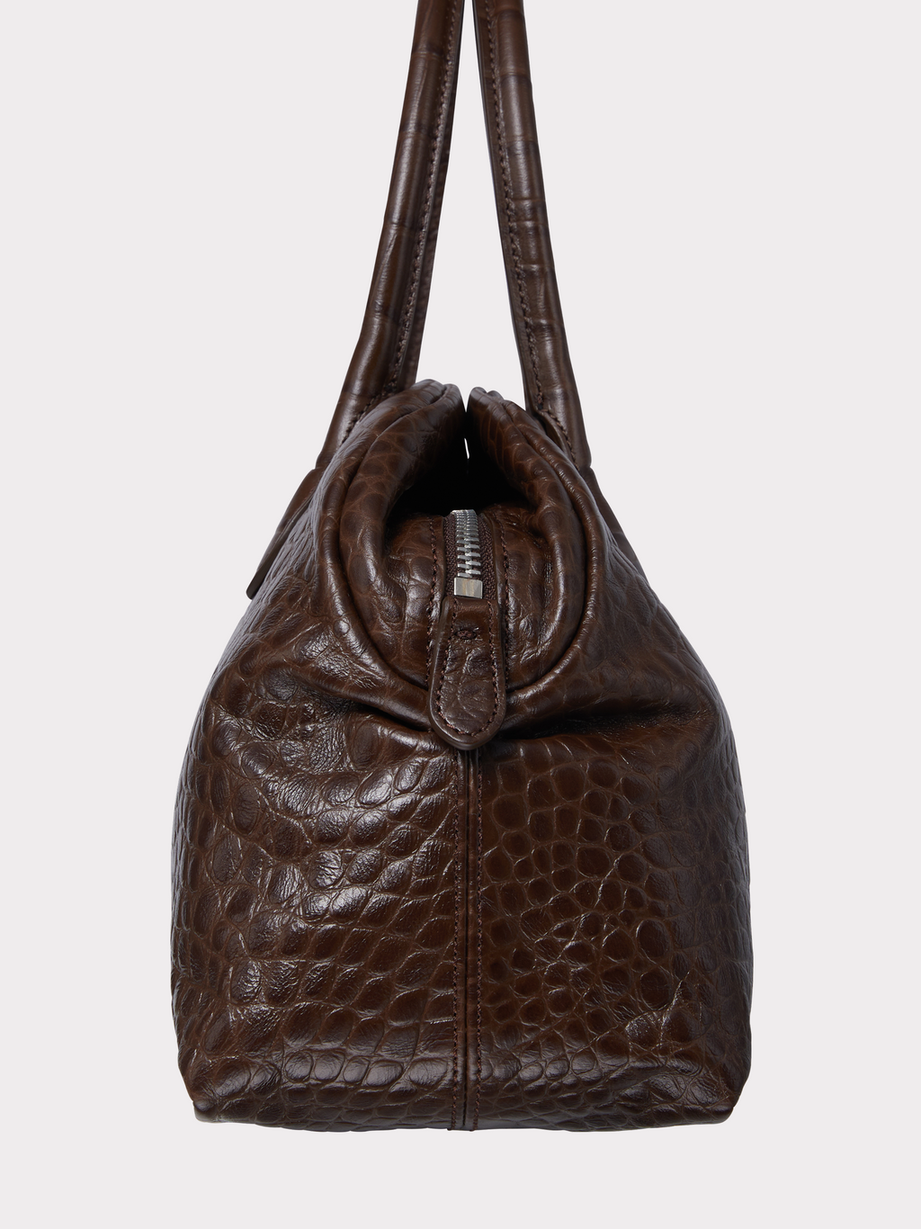 Croc-Effect Singular Tote Medium (Croc Brown)