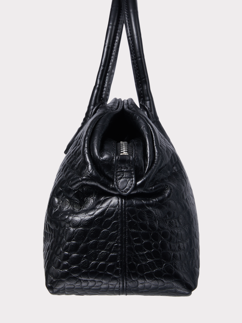 Croc-Effect Singular Tote Medium (Croc Black)