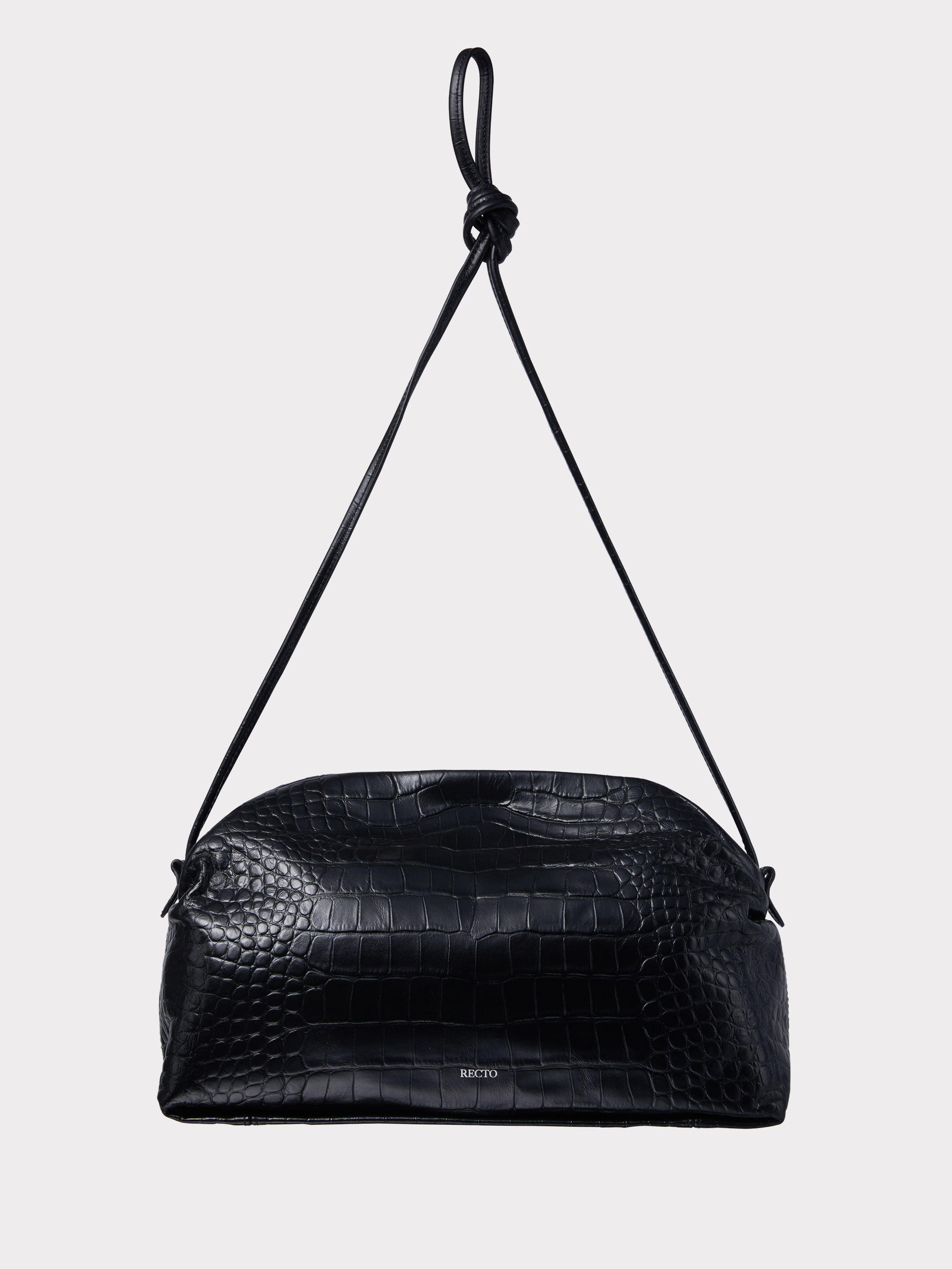 Croc-Effect Singular Cross Strap Bag (Croc Black)