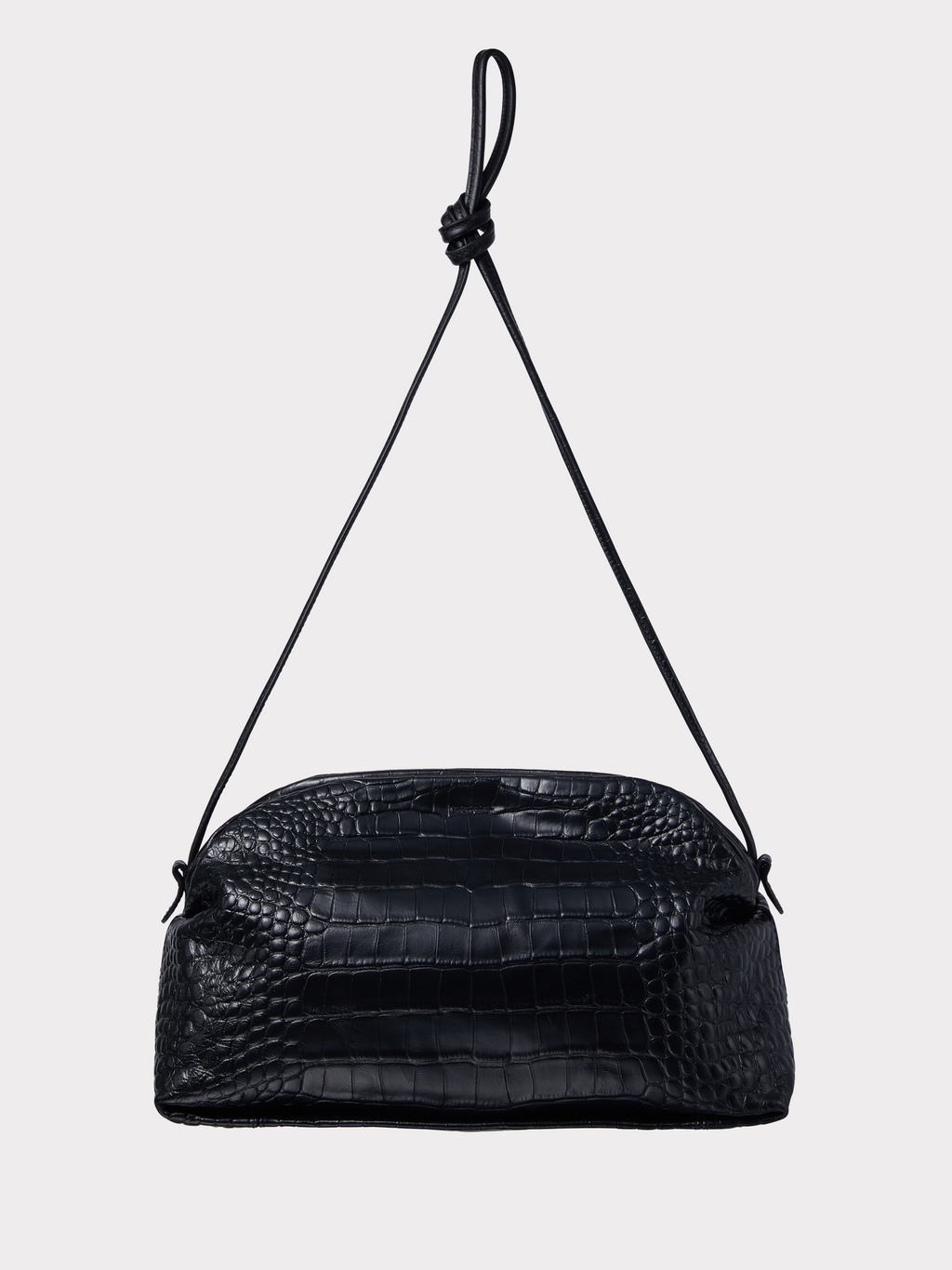 Croc-Effect Singular Cross Strap Bag (Croc Black)