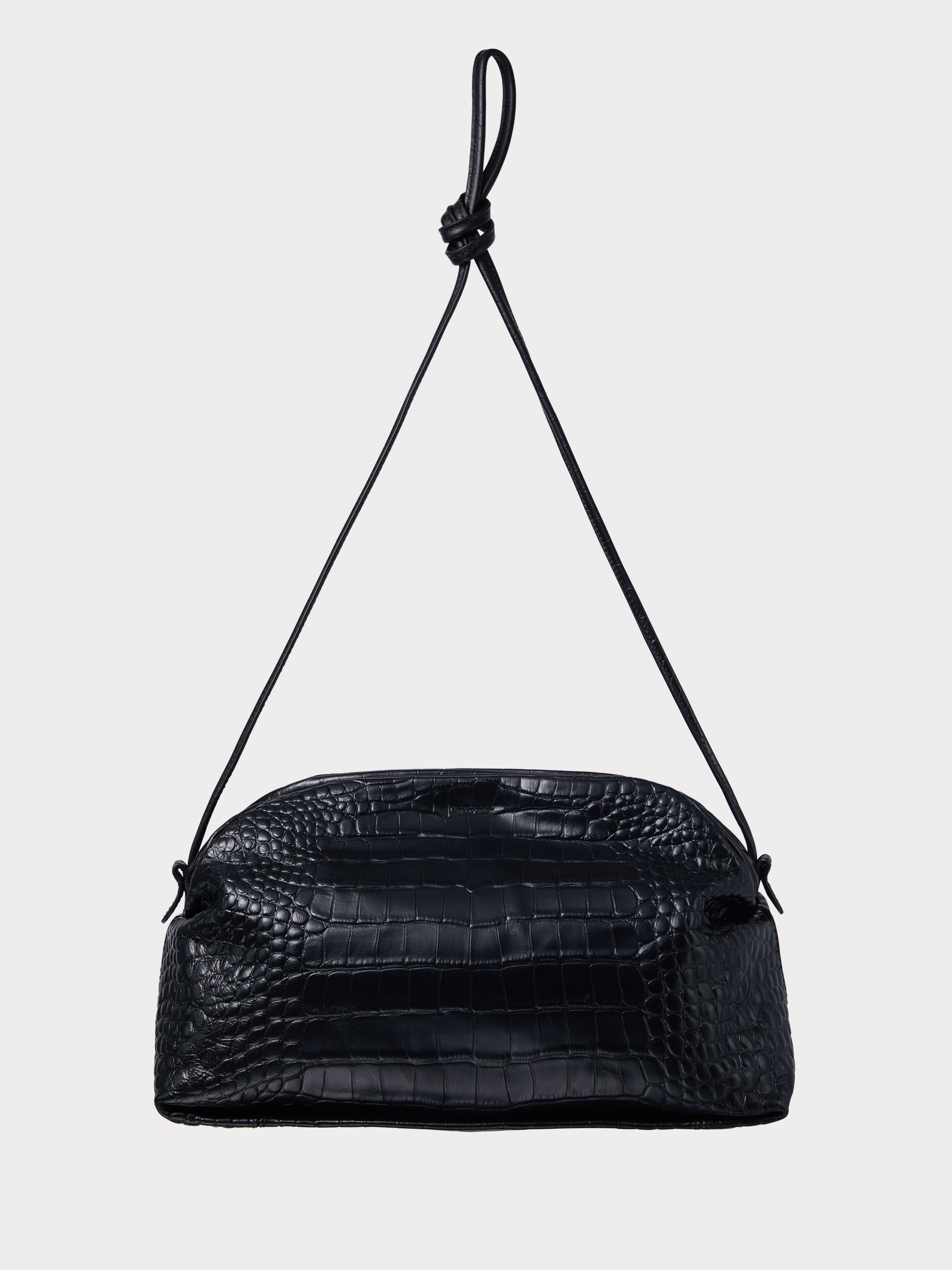 Croc-Effect Singular Cross Strap Bag (Croc Black)