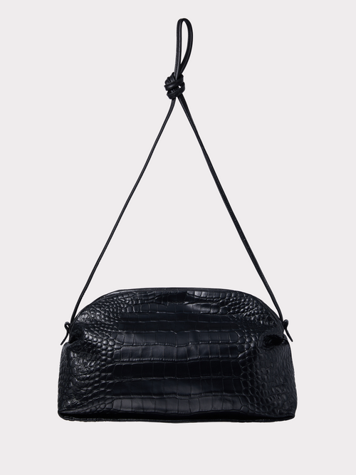 Croc-Effect Singular Cross Strap Bag (Croc Black)